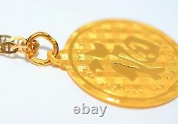 Gold Coin 14kt Yellow Gold Oriental Dragon Pendant Necklace