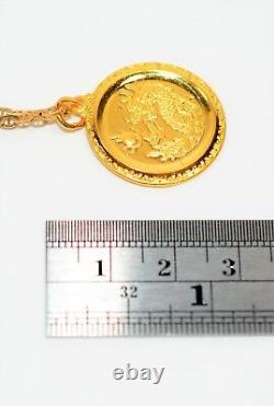 Gold Coin 14kt Yellow Gold Oriental Dragon Pendant Necklace