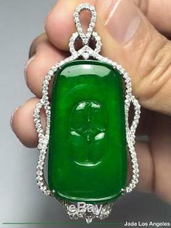 Gold Coin Rich Translucent Emerald Green Jadeite Jade 18K Gold Diamond Pendant
