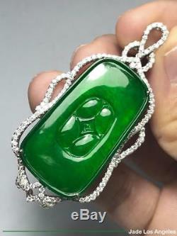Gold Coin Rich Translucent Emerald Green Jadeite Jade 18K Gold Diamond Pendant