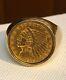 Gold Coin Ring $2.5 1928 Indian Qtr. Eagle 18.2 Grams Size 10.3 Andt Op Quality