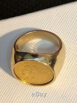 Gold Coin Ring $2.5 1928 Indian Qtr. Eagle 18.8 Grams Size 12.5 And Top Quality