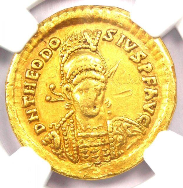 Gold Theodosius Ii Av Solidus Gold Coin 402-450 Ad Certified Ngc Choice Vf