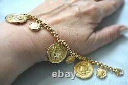 Gorgeous! Vintage 14K Gold ITALY 20 Gram Roman Coin Charm Lobster Clasp Bracelet