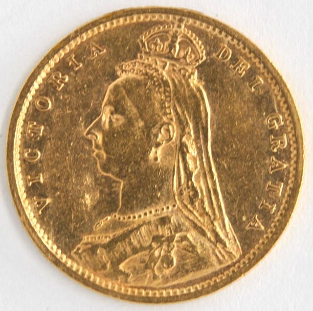 Great Britain 1892 1/2 Sovereign. 917 Fine Gold Coin Ruler Queen Victoria