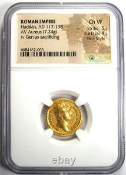 Hadrian Gold AV Aureus Roman Gold Coin 117-138 AD NGC Choice VF + Fine Style