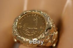 Heavy 14k Yellow Gold Nugget Fine Gold 1982 Krugerrand 1/10 Oz Gold Coin Ring