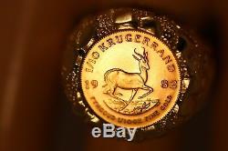 Heavy 14k Yellow Gold Nugget Fine Gold 1982 Krugerrand 1/10 Oz Gold Coin Ring