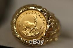 Heavy 14k Yellow Gold Nugget Fine Gold 1982 Krugerrand 1/10 Oz Gold Coin Ring