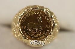 Heavy 14k Yellow Gold Nugget Fine Gold 1982 Krugerrand 1/10 Oz Gold Coin Ring
