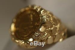 Heavy 14k Yellow Gold Nugget Fine Gold 1982 Krugerrand 1/10 Oz Gold Coin Ring