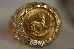 Heavy 14k Yellow Gold Nugget Fine Gold 1982 Krugerrand 1/10 Oz Gold Coin Ring