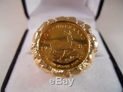 Heavy 14k Yellow Gold Nugget Fine Gold 1982 Krugerrand 1/10 Oz Gold Coin Ring