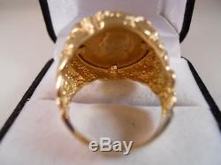 Heavy 14k Yellow Gold Nugget Fine Gold 1982 Krugerrand 1/10 Oz Gold Coin Ring