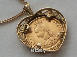 Heavy Victorian 22ct Gold Shield Backed Half Sovereign Coin 9ct Pendant & Chain