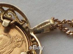 Heavy Victorian 22ct Gold Shield Backed Half Sovereign Coin 9ct Pendant & Chain