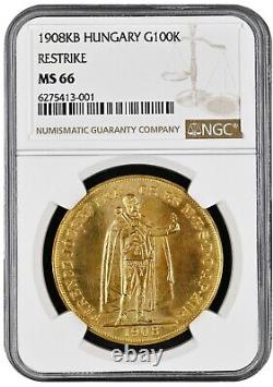 Hungarian 1908 KB 100 Korona Gold Coin NGC MS 66 Mint State. 9802 oz. 999 fine