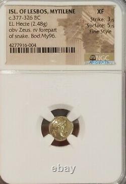 Isl Of Lesbos, Mytilene ZEUS N Snake NGC XF Fine Style Ancient Hecte Coin