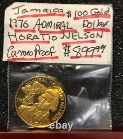Jamaica 7.83 Grams 1976 Proof. 2265 Oz. 999 Fine Gold $100 Coin Admiral Nelson