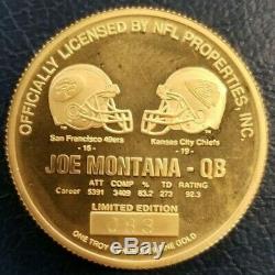 Joe Montana 1995 troy oz. 999 Fine GOLD Coin #83 & Info Card Highland Mint NFL