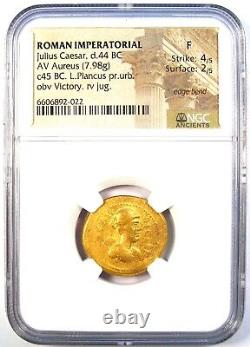 Julius Caesar Gold AV Aureus Gold Coin (45 BC, L. Plancus) Certified NGC Fine