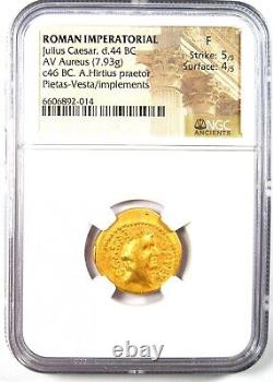 Julius Caesar Gold AV Aureus Gold Coin 46 BC Certified NGC Fine 5/5 Strike