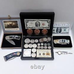 Junk Drawer Lot Coins, Collectible Knives, 1/4 Grain. 999 fine gold, Watch, $2