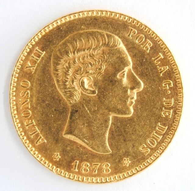 Kingdom Of Spain 1878 Ruler Alfonso Xii. 900 Fine Gold Coin Bullion Km# 673