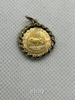 Krugerand 1/10 oz Fine Gold Coin IN 10K Yellow Gold Frame Pendant (FL16)