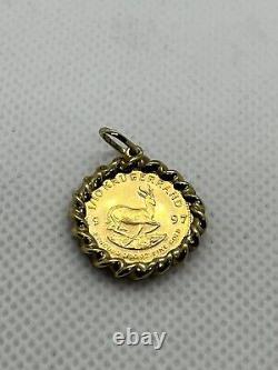 Krugerand 1/10 oz Fine Gold Coin IN 10K Yellow Gold Frame Pendant (FL16)