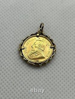 Krugerand 1/10 oz Fine Gold Coin IN 10K Yellow Gold Frame Pendant (FL16)