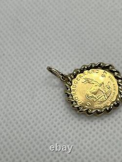 Krugerand 1/10 oz Fine Gold Coin IN 10K Yellow Gold Frame Pendant (FL16)