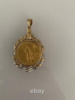 Lady Liberty $10 Coin 1/4 oz Fine Yellow Gold W Custom Diamond Round Pendant