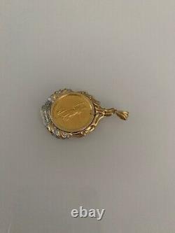 Lady Liberty $10 Coin 1/4 oz Fine Yellow Gold W Custom Diamond Round Pendant