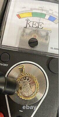 Lady Liberty 2000.999 Fine Silver Coin Set In 14k Yellow Gold Rope Frame