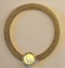 Les Bernard Gold Necklace Coin Drachma Wide Double Link Chain