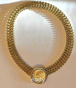 Les Bernard Gold Necklace Coin Drachma Wide Double Link Chain