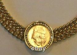 Les Bernard Gold Necklace Coin Drachma Wide Double Link Chain