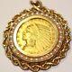 Lot#34 Solid 14k Mark Gold Pendant Withpearls And 1909 Gold Indian Five $ Coin