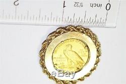 Lot#34 solid 14K mark gold pendant withpearls and 1909 gold Indian five $ coin
