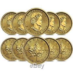 Lot of 10 2019 1/10 oz Canadian Gold Maple Leaf $5 Coin. 9999 Fine BU (Sealed)