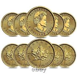 Lot of 10 2021 1/10 oz Canadian Gold Maple Leaf $5 Coin. 9999 Fine BU (Sealed)
