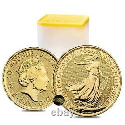Lot of 10 2021 Great Britain 1/10 oz Gold Britannia Coin. 9999 Fine BU