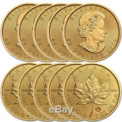 Lot of 10 Gold 2019 Maple 1 oz Canadian Gold Leaf $50.9999 Fine coins Bank WIRE