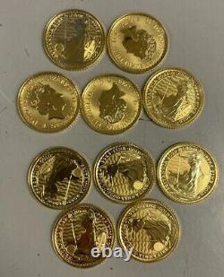 Lot of 10 Gold 2022 British Royal Mint Britannia 1/10 oz. 9999 fine £10 Coins