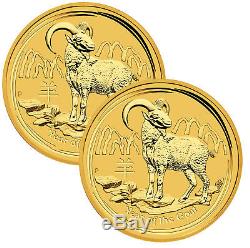 Lot of 2 2015-P $5 1/20oz Gold Australian Year of the Goat. 9999 fine BU