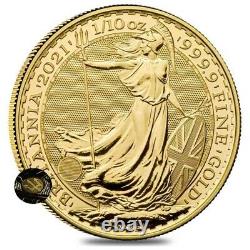 Lot of 2 2021 Great Britain 1/10 oz Gold Britannia Coin. 9999 Fine BU
