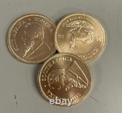 Lot of 3 Gold 1 oz South Africa Gold Krugerrand. 9167 Fine Random Date Coins