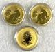 Lot Of 3 Gold 2023 Gold 1 Oz Australian Kangaroo $100 Coin. 9999 Fine Bu Coins