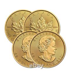 Lot of 4 Gold 2021 Maple 1 oz Canadian Gold Maple Leaf $50.9999 Fine coins